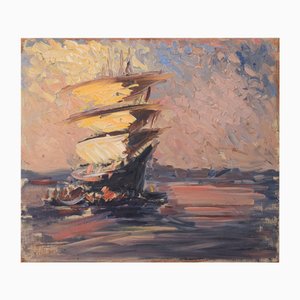 Artista posimpresionista, Estudio de un barco de vela, Óleo sobre tabla