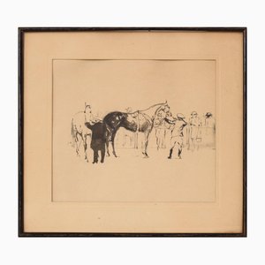 Peter Ynglada, Horses at the Races, Ink Drawing