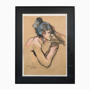 German Expressionist Artist, Life Sketch of a Lady, Mixed Media on Paper