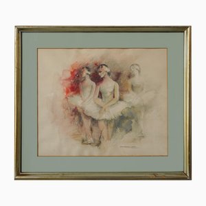 Montserrat Barta, Three Ballerinas, 20th Century, Watercolor