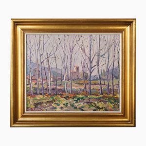Artista posimpresionista, paisaje, óleo sobre tabla