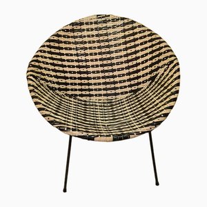 Chaise Bucket Ronde Tissée Noire et Blanche, 1960s