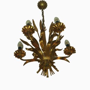 Mid-Century Gilt Tole Wheat-Sheaf Chandelier by Hans Kögl, 1960s