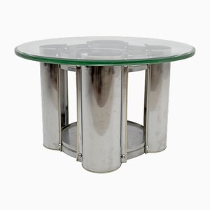 Mid-Century Modern Italian Steel and Glass Round Coffee Table, 1970s