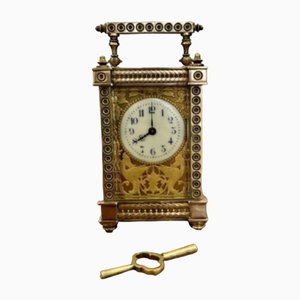 Antique French Victorian Ornate Brass Carriage Clock, 1880s