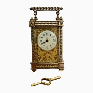 Reloj de carro francés victoriano antiguo de latón, década de 1880