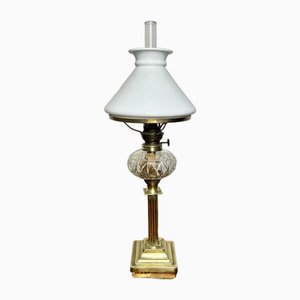 Antique Victorian Brass and Cut Glass Oil Table Lamp, 1860s