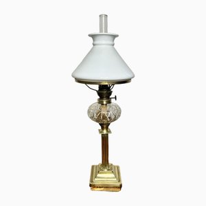 Antique Victorian Brass and Cut Glass Oil Table Lamp, 1860s