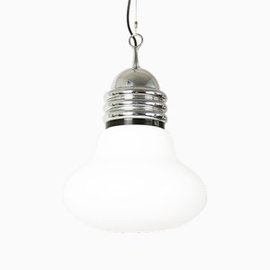 Lámpara colgante Arianna de vidrio blanco, plástico negro y metal cromado al estilo de Piero Brombin para Artemide, años 60