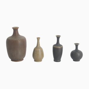 Small Mid-Century Scandinavian Modern Collectible Brown & Beige Stoneware Vases by Gunnar Borg for Höganäs Ceramics, 1960s, Set of 4