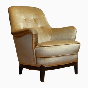Gold Colored Velvet Upholstered Lounge Chair by Carl Malmsten, Sweden, 1940s
