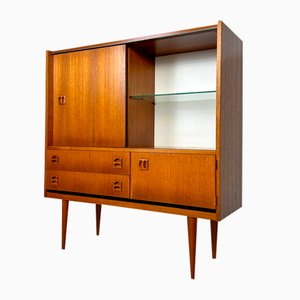 Mueble danés Mid-Century de teca con vitrina, años 60