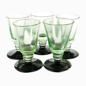 Art Deco Vodka Shot Glasses attributed to Hortensja Glassworks, Poland, 1950s, Set of 5