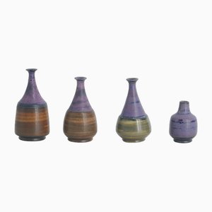 Small Mid-Century Scandinavian Modern Collectible Brown & Purple Stoneware Vases by Gunnar Borg for Gunnars Keramik Höganäs, 1960s, Set of 4