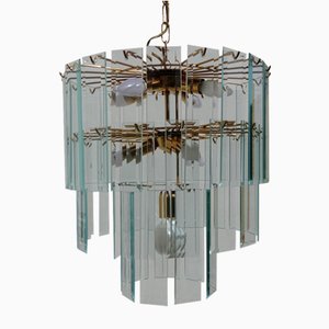 Glass Chandelier with Suspended Beveled Plates from Senago