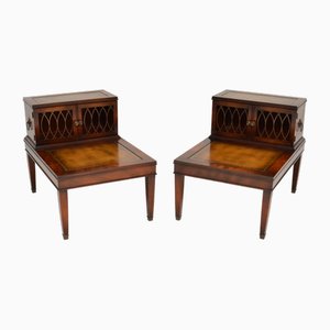 Mahogany Leather Top Side Tables, 1930s, Set of 2