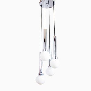 Suspension Light in Chromed Metal and Opaline Glass, Italy, 1970s