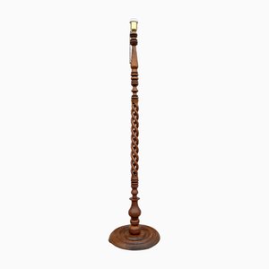 Antike offene Barley Twist Holz Stehlampe, 1920er