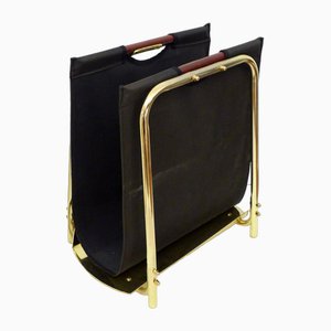 Magazine Rack in Gilt Metal, Textile and Wood, 1980s