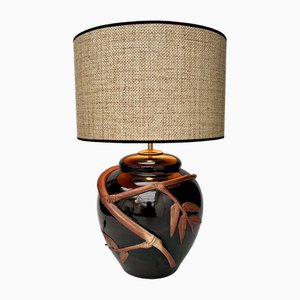 Lámpara de mesa de cerámica con decoración de bambú