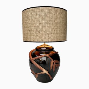 Lampe de Bureau en Céramique avec Décor en Bambou