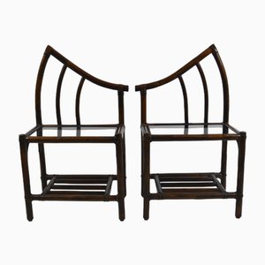 Tables de Chevet en Cuir et Bambou, 1970s, Set de 2