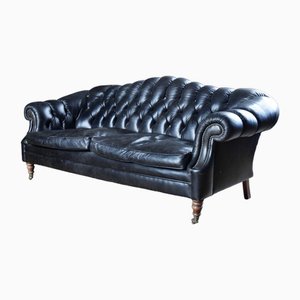 Black Leather Sofa and Armchairs from Barrow Court House, 1980s, Set of 4