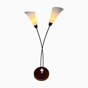Lámpara de pie Art Déco de latón y vidrio, años 40
