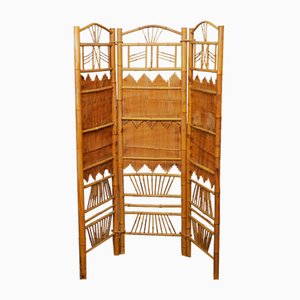 Rattan and Bamboo Folding Room Screen Divider, 1960s