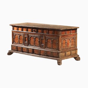 Spanish or Italian Carved Wood Chest, 1650s