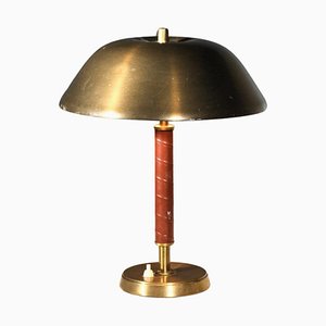 Lámpara de mesa sueca de latón y cuero, años 60