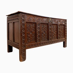 Large English Carved Oak Chest