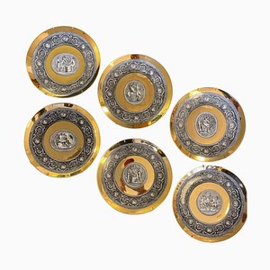 Cammei Mythological Collection Teller aus Keramik & Blattgold, 1960er, 6 . Set