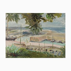 French Marina, 1930s, Oil Painting