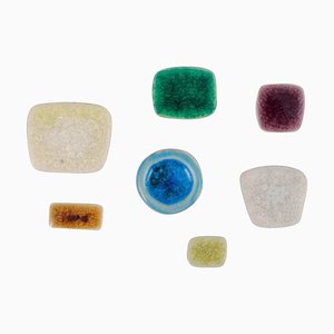 Brooches in Glazed Stoneware in Different Colors from Ole Bjørn Krüger, 1960s, Set of 7