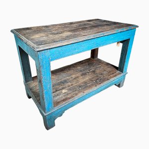 Blauer Packtisch aus Holz