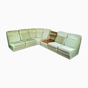 Mid-Century Modular Corner Sofa in Green Fabric, Set of 6