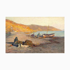 Frank Dickson, Mending the Fishermen's Nets, 1920s, Oil Painting