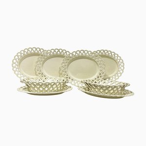 Paniers et Assiettes à Crème en Verre 18ème Siècle, Angleterre, Set de 8