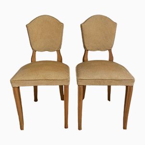 Chairs in Lemon Wood, Saber Legs & Velvet Fabric, 1940s, Set of 2