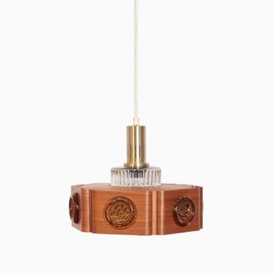 Teak and Glass Ceiling Lamp