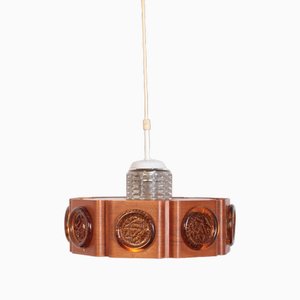 Deckenlampe aus Teak & Glas, 1970er