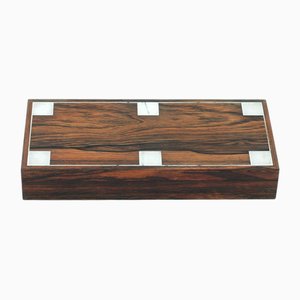 Rosewood Box with Sterling Silver Inlay by Hans Hansen, Denmark, 1960s