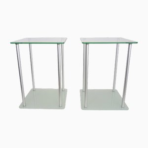 Glass and Gray Metal Bedside Tables, 1980s, Set of 2