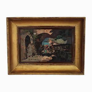 Ezelino Briante, Marché animé, Huile sur Bois, Encadré