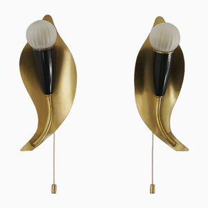 Mid-Century Leaf Shaped Brass Sconces, Italy, 1950s, Set of 2