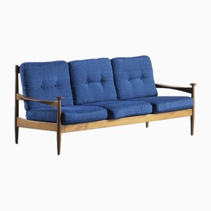 Canapé en Teck et Coussin Bleu, 1970s