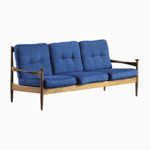 Sofa in Teak and Blue Cushion, 1970s