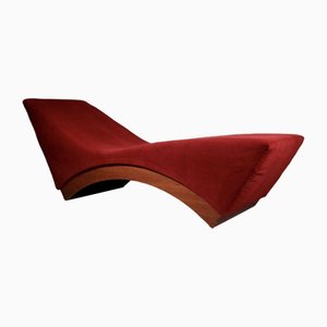 Chaise Longue Rouge en Bois et Tissu, 1970s