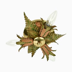 Mid-Century Italian Fern Leaf Flush Mount in Brass